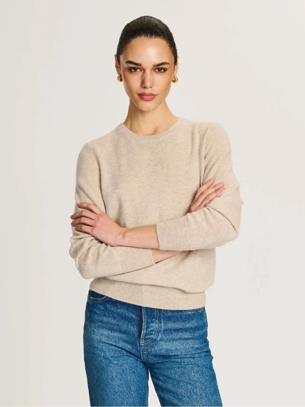 NAADAM The Original Cashmere Sweater in Oat Crew Neck Classic XXS CURRENT